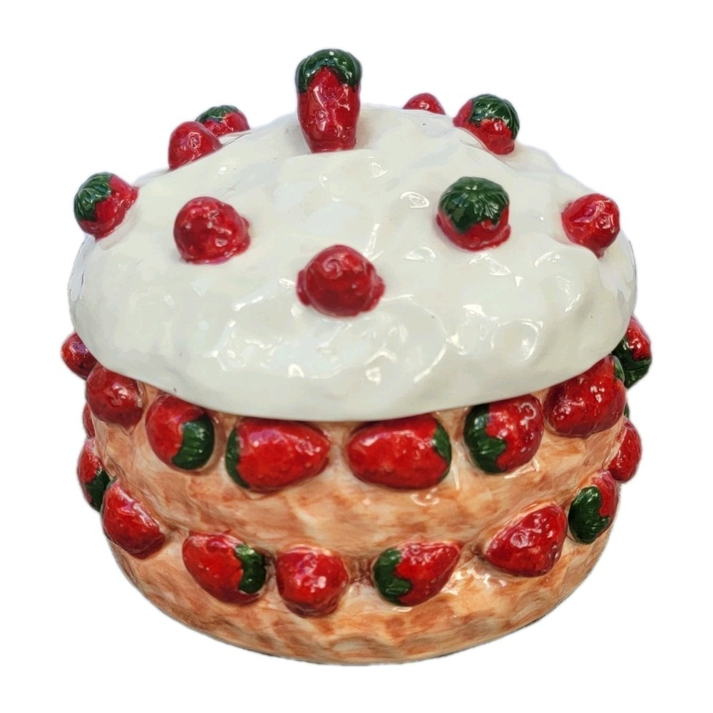 Vintage Costa Italy Ceramic Strawberry Jar with‎ Lid Hand Painted Cottage Farm